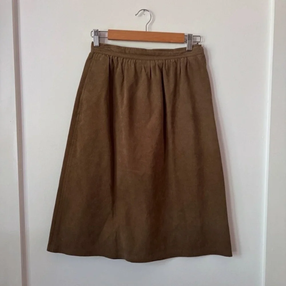 VTG Ultrasuede Faux Suede Midi Skirt Brown Sz 8 Cottage Boho Festival Stagecoach